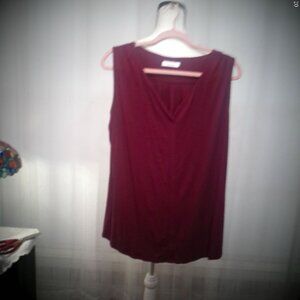 ESENCHEL Short Sleeve V-Neck Cranberry Red Top 2XL